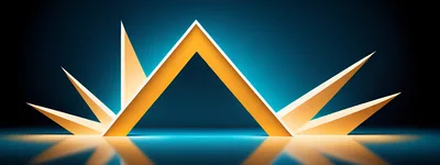 Abstract Geometric Golden Arch Podium on Blue Background
