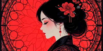 Digital Illustration Of A Woman In Traditional Style