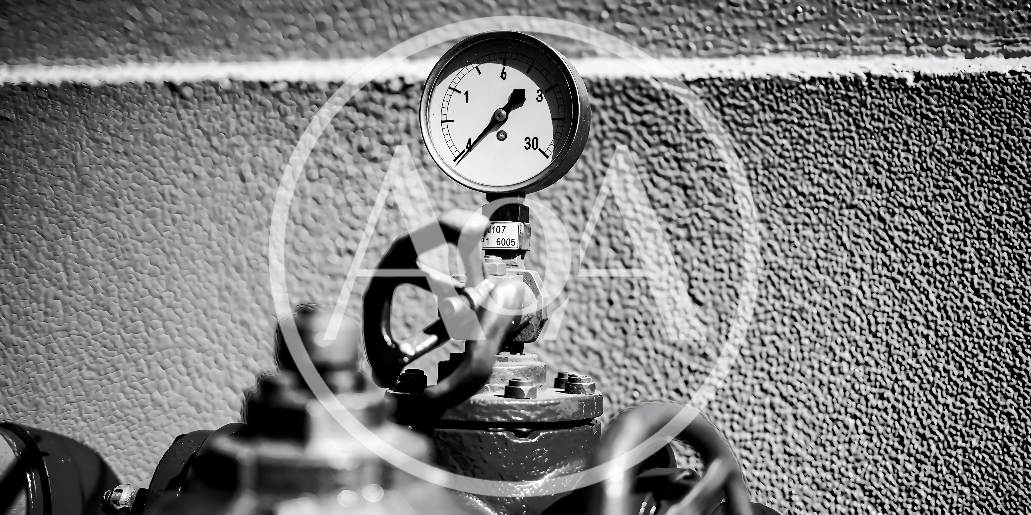 Industrial Pressure Gauge And Valve On Textured Wall