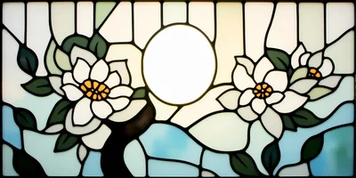 Stained Glass Window Featuring White Magnolia Flowers