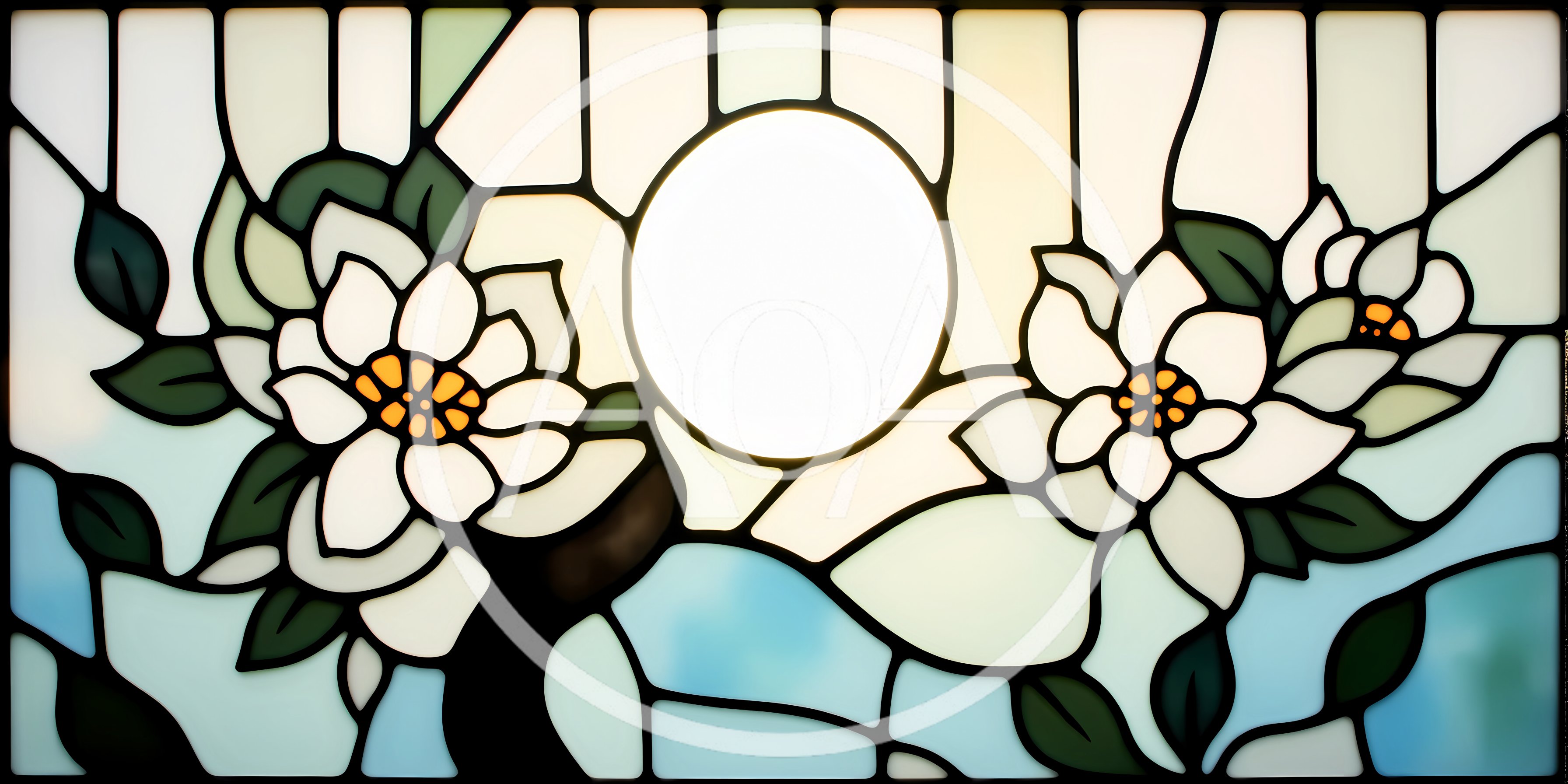 Stained Glass Window Featuring White Magnolia Flowers