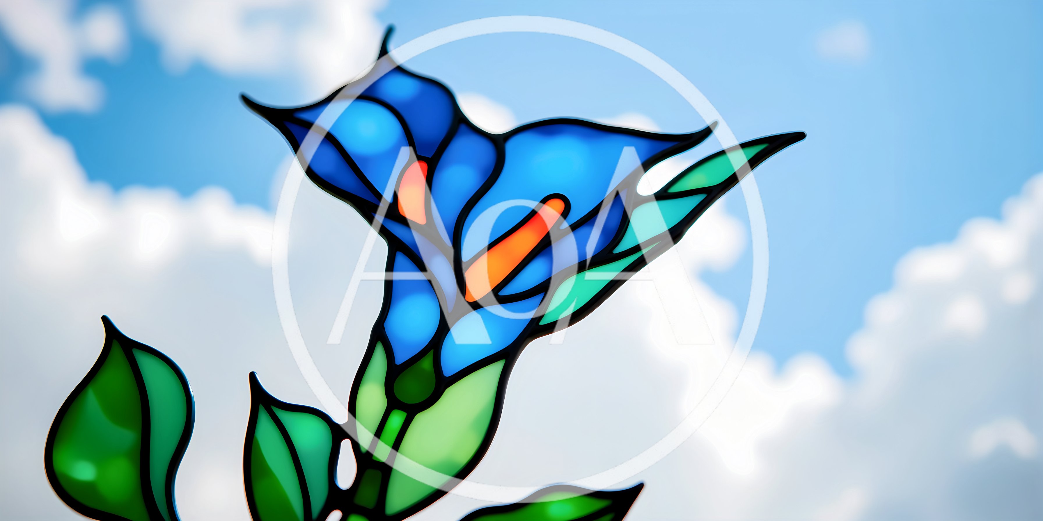 Stained Glass Blue Flower Against A Cloudy Sky