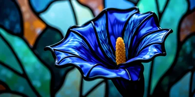 Stained Glass Style Blue Flower Illustration