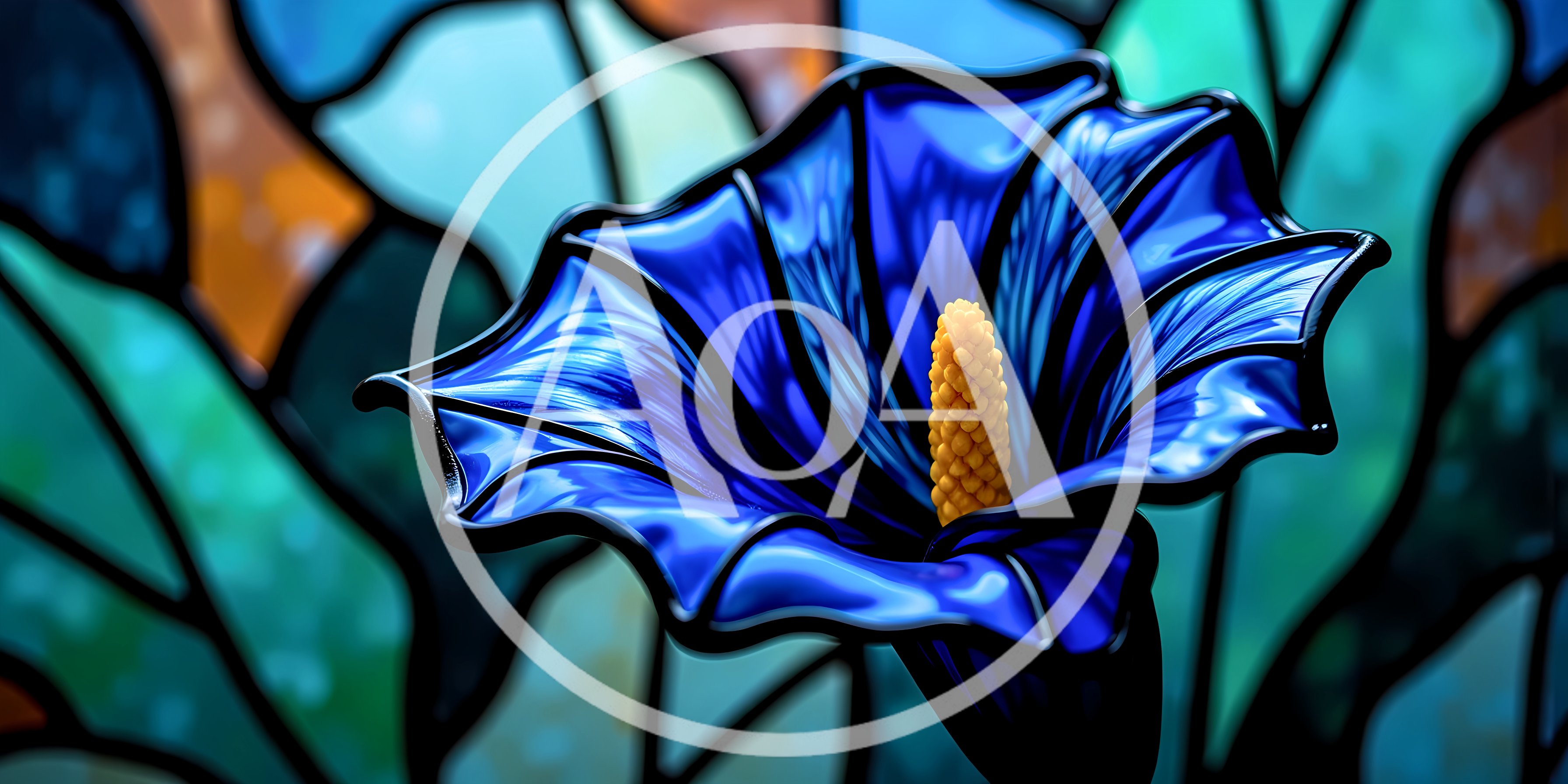 Stained Glass Style Blue Flower Illustration