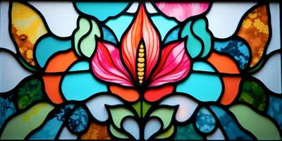 Stained Glass Window Featuring A Vibrant Central Flower