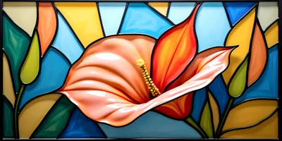 Stained Glass Art Featuring A Vibrant Anthurium Flower