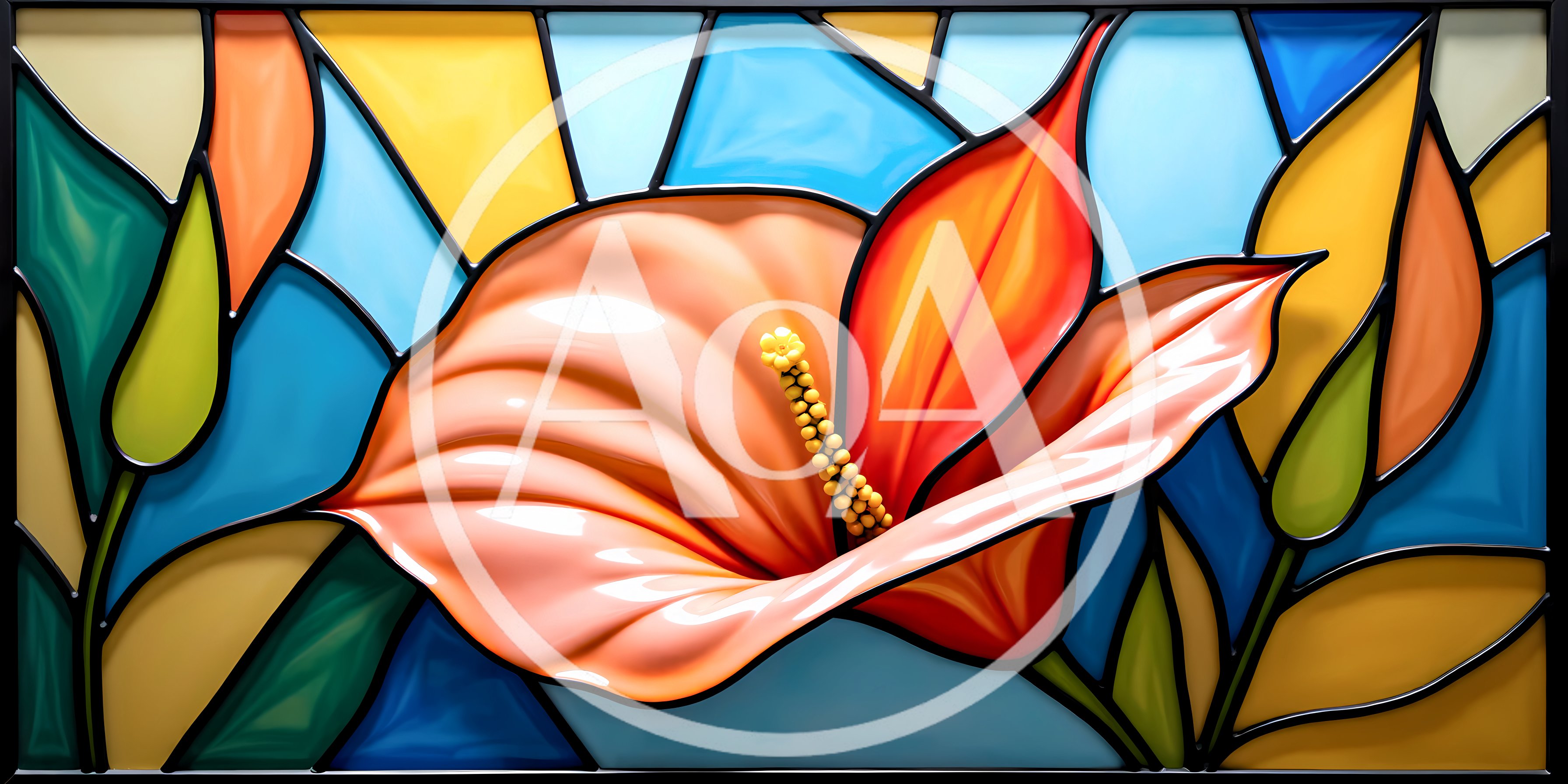 Stained Glass Art Featuring A Vibrant Anthurium Flower