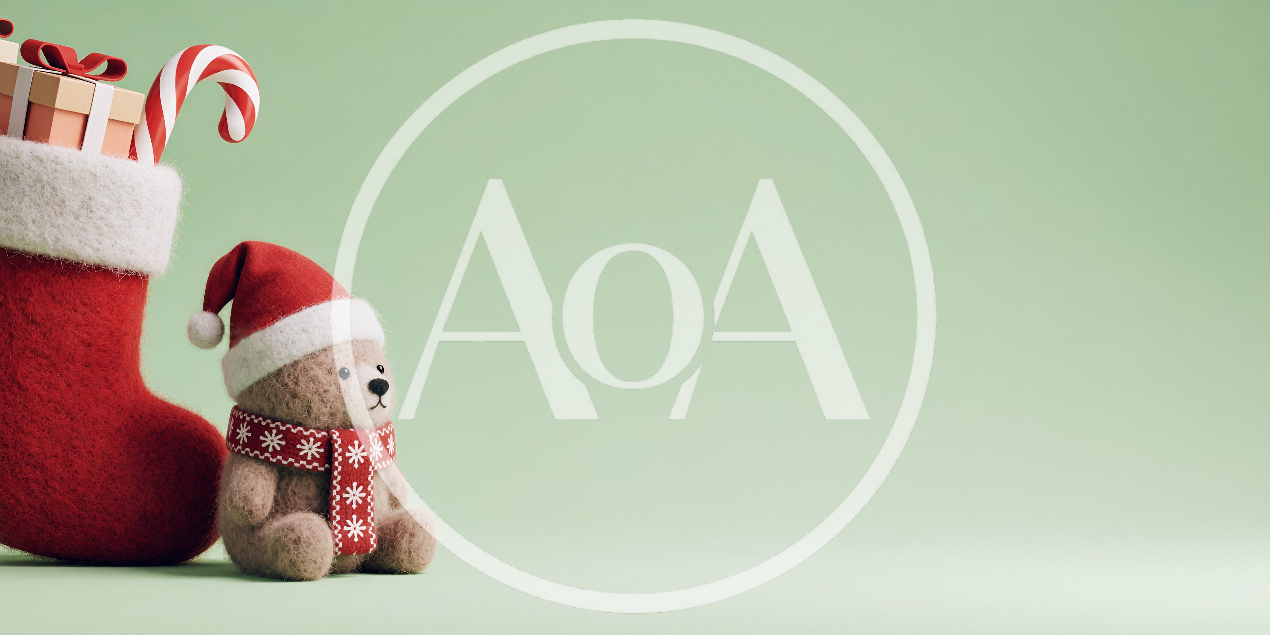 Teddy Bear With Santa Hat And Christmas Stocking