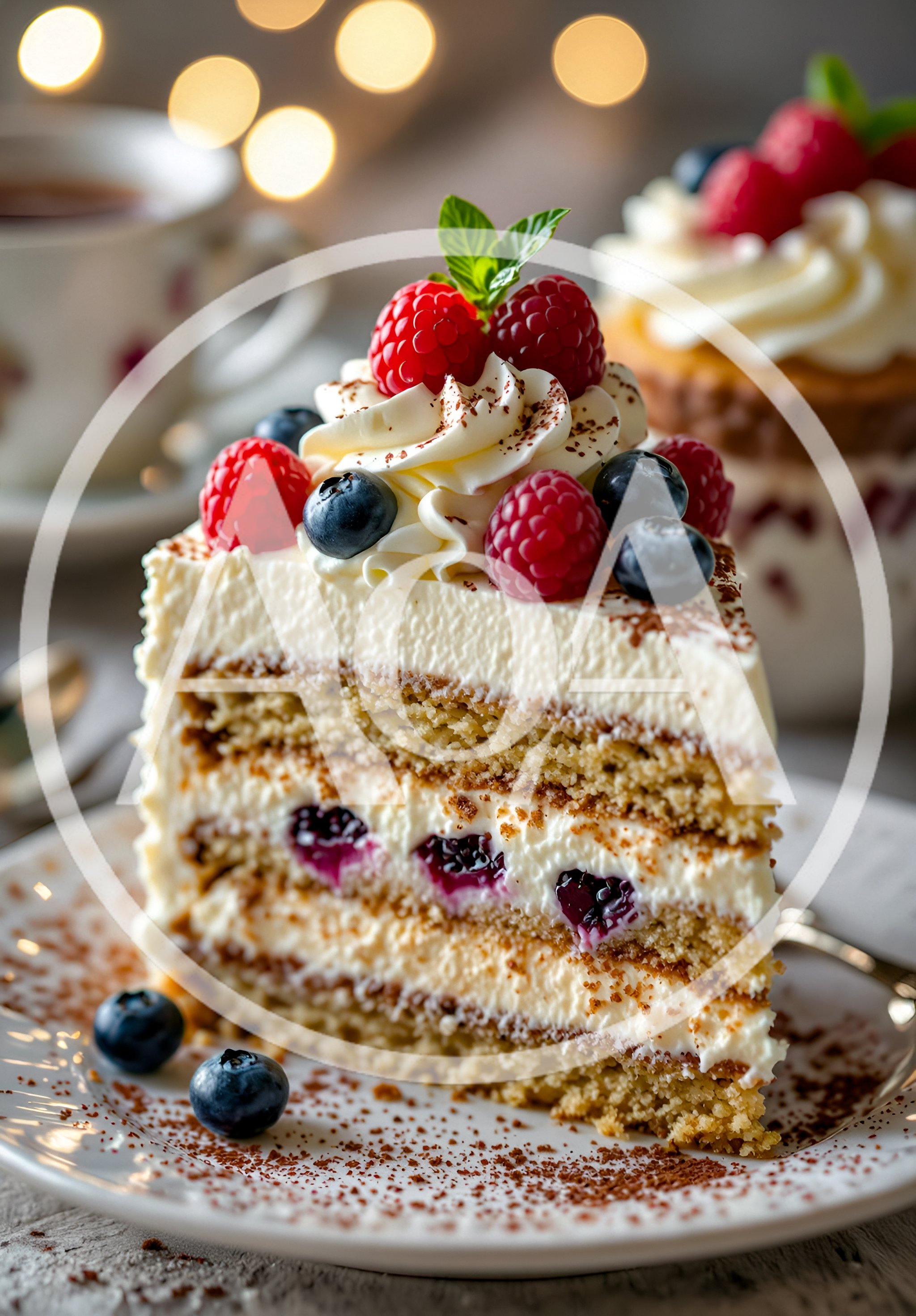 Slice Of Berry Layer Cake With Cream