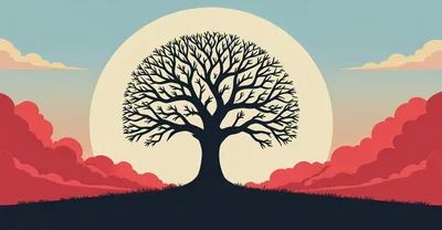 Minimalist Silhouette Of A Bare Tree Against Sunset