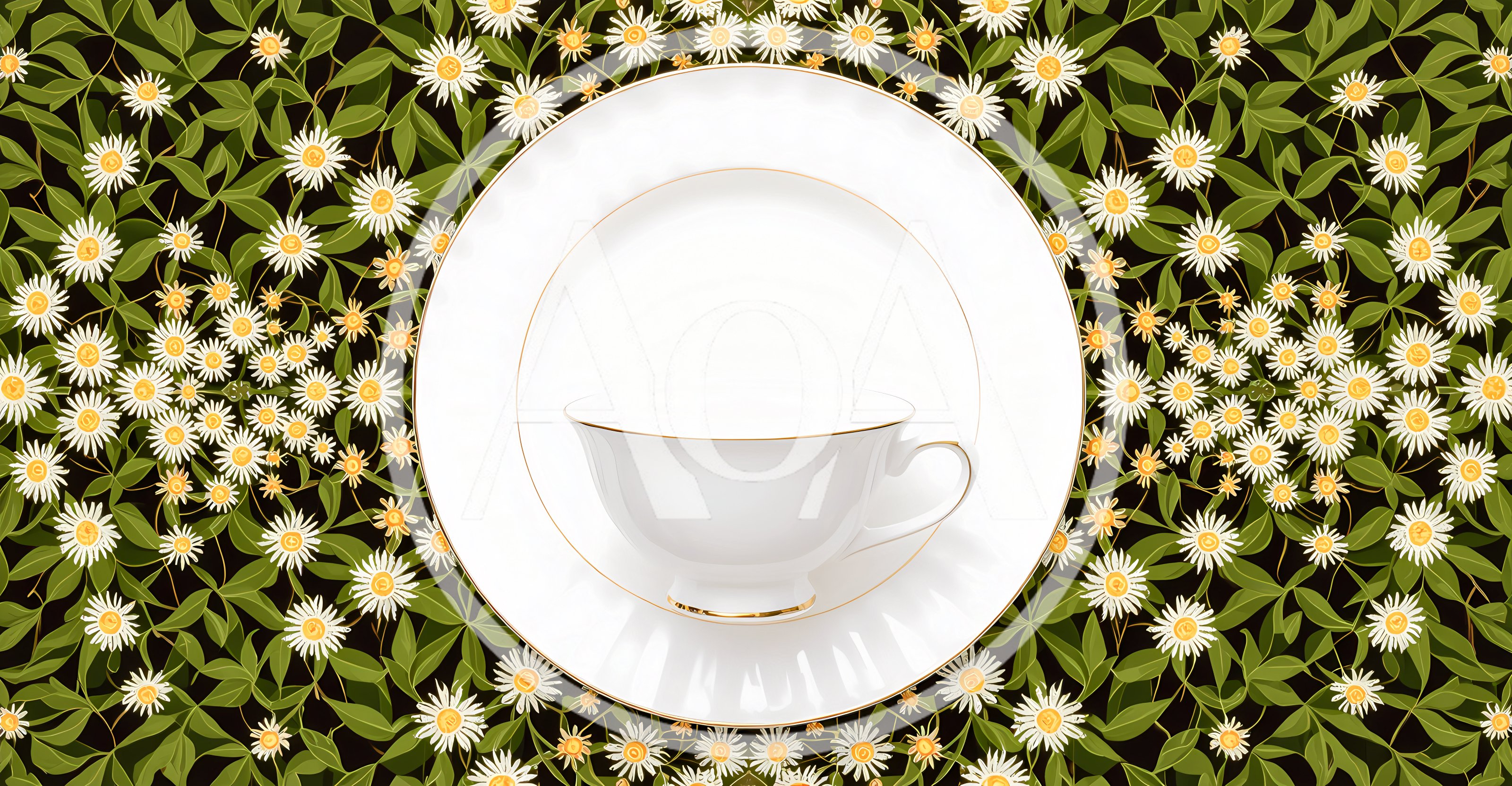 White Tea Cup and Saucer on Floral Background