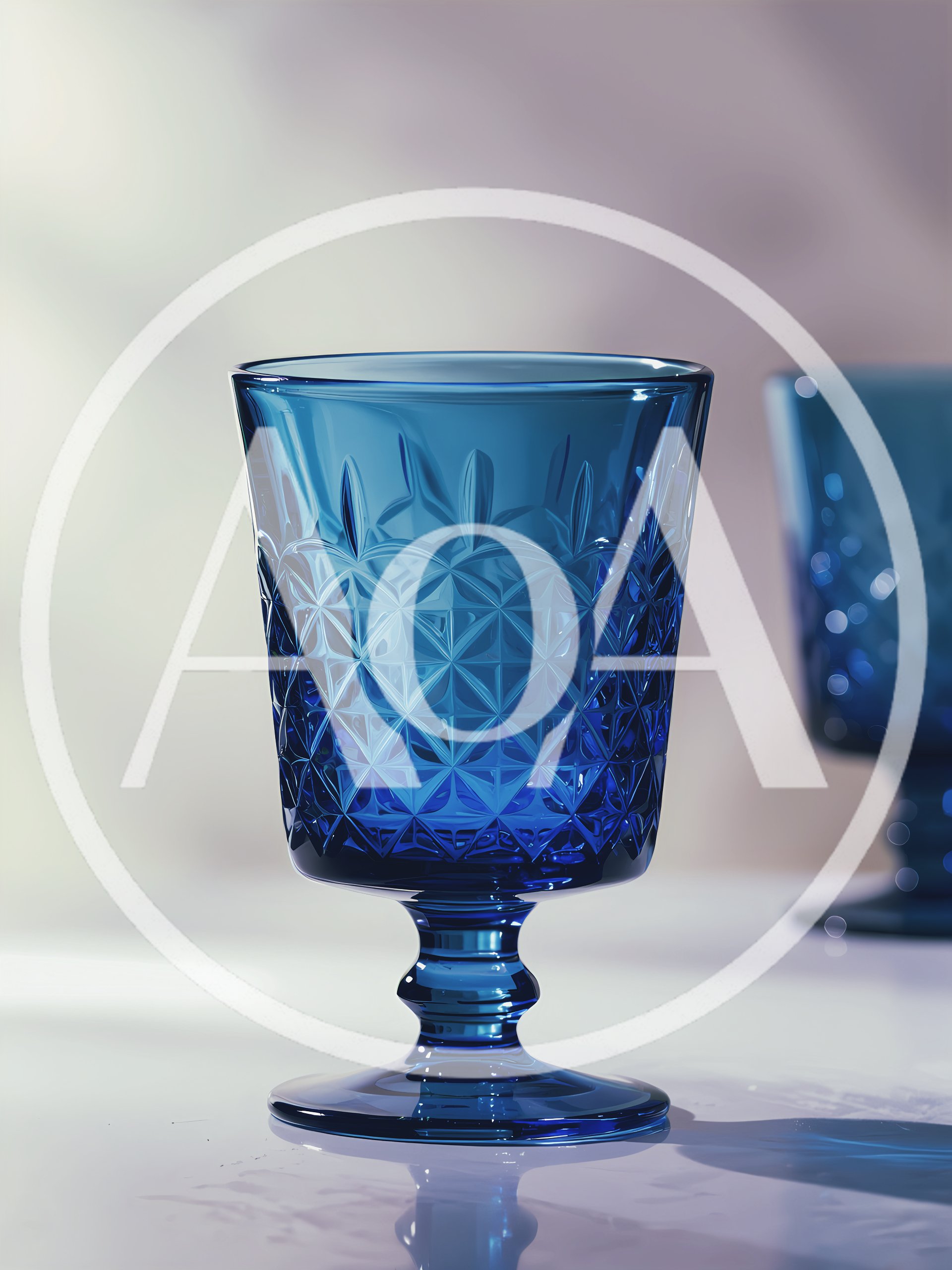 Two Elegant Blue Glass Goblets On A Table