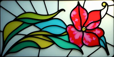Stained Glass Window Panel Featuring A Vibrant Red Flower