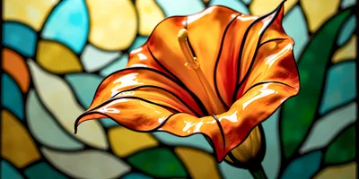 Stained Glass Style Orange Lily Flower Illustration