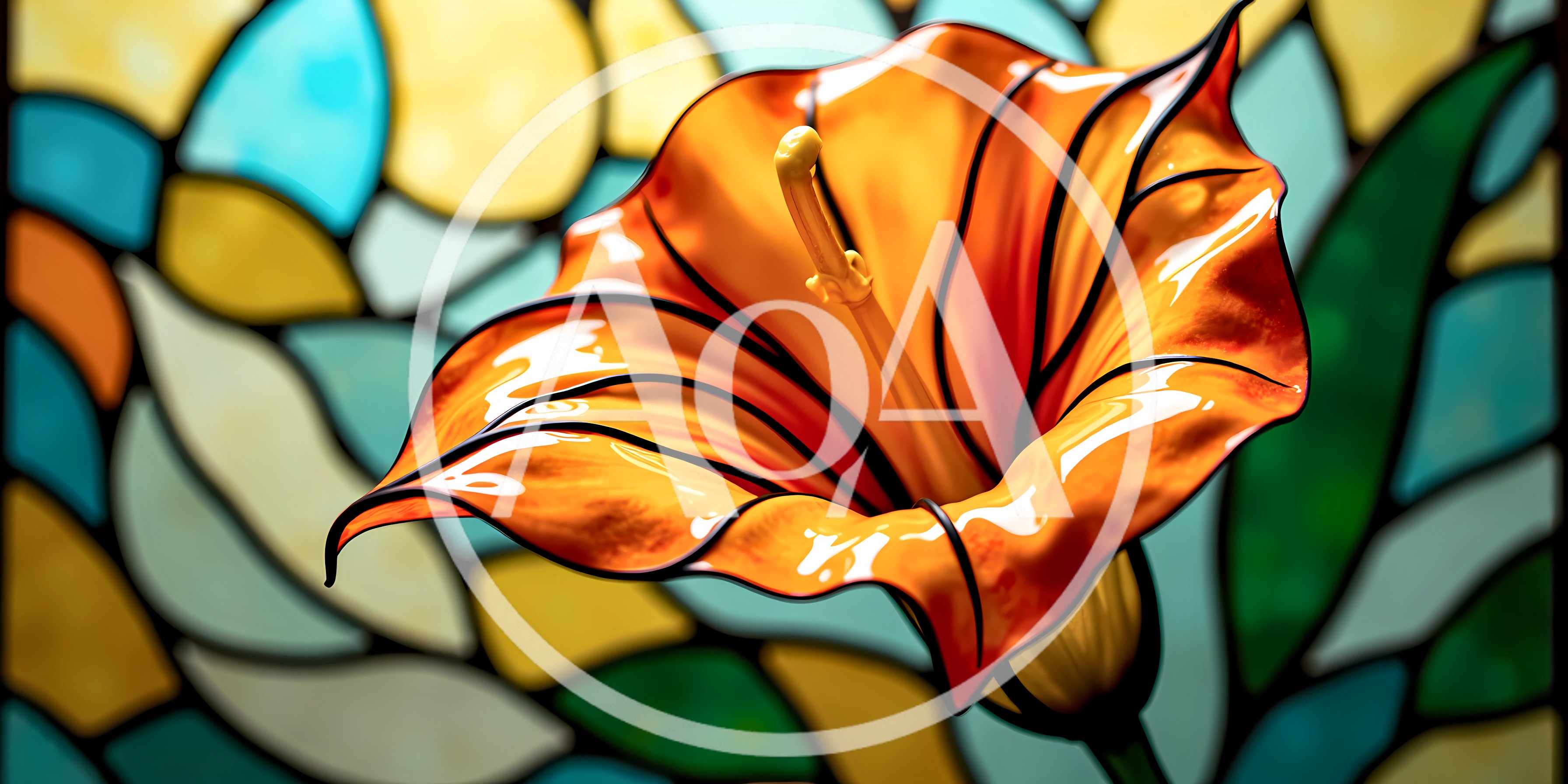 Stained Glass Style Orange Lily Flower Illustration