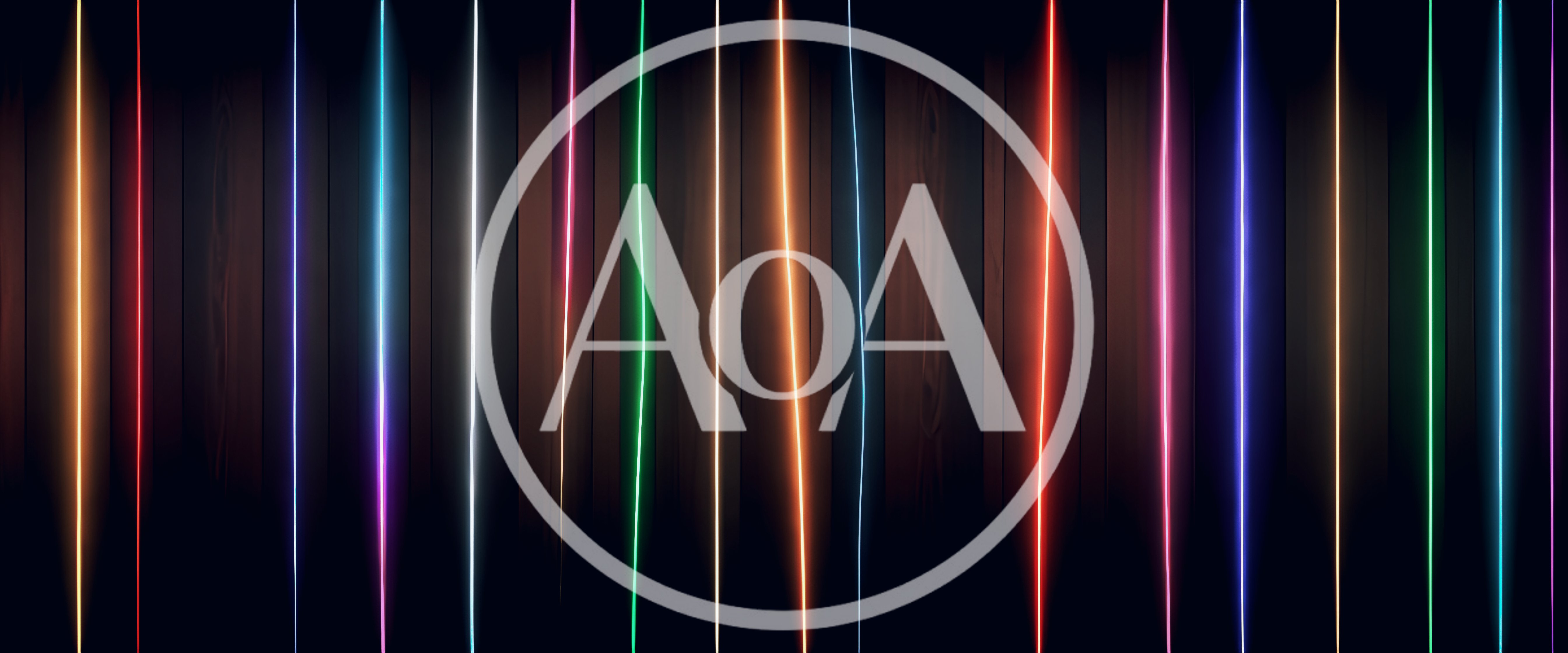 Vertical Neon Light Strips On Dark Wooden Background