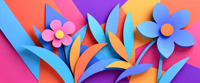 Paper Cutout Floral Design With Vibrant Geometric Background