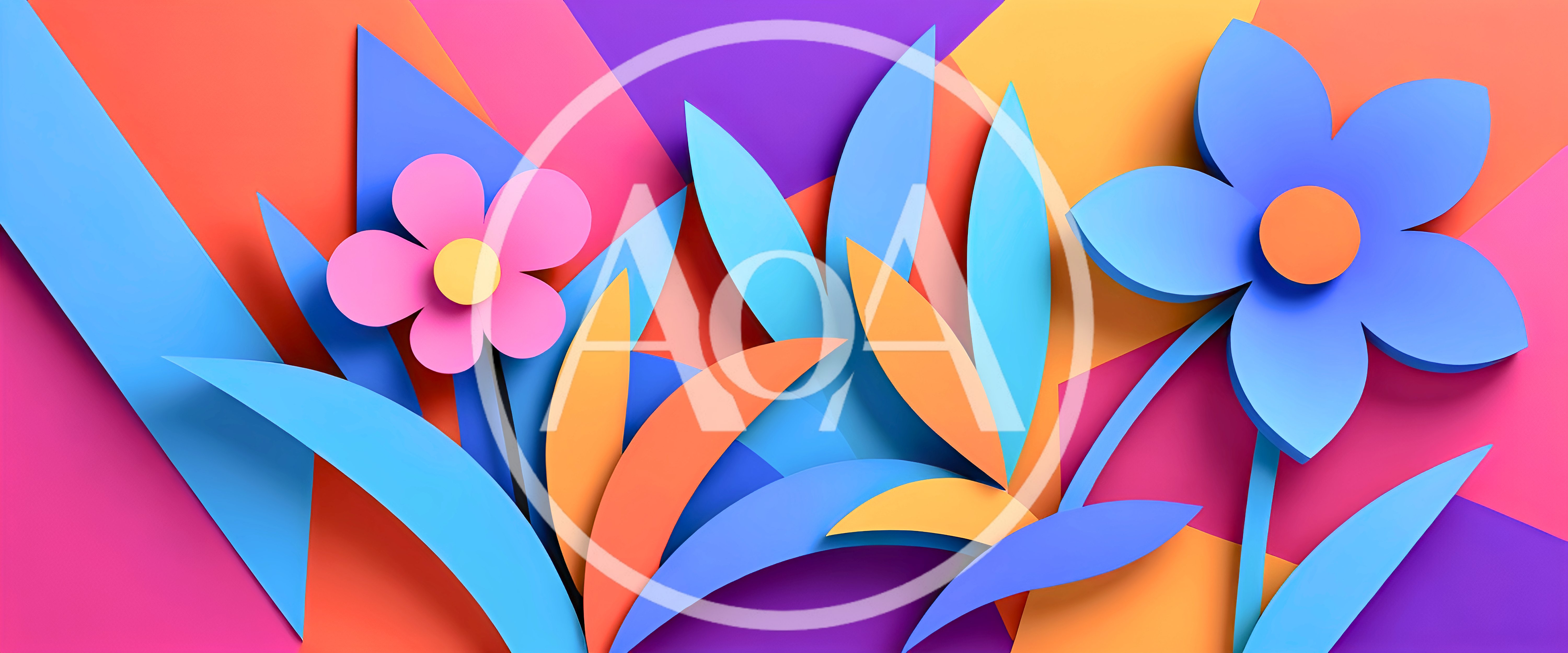 Paper Cutout Floral Design With Vibrant Geometric Background