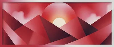 Abstract Geometric Mountain Landscape With Sunset