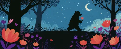 Silhouette Of A Bear Walking In A Magical Forest