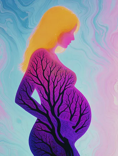 Surreal Illustration Of A Pregnant Woman With Tree Silhouette