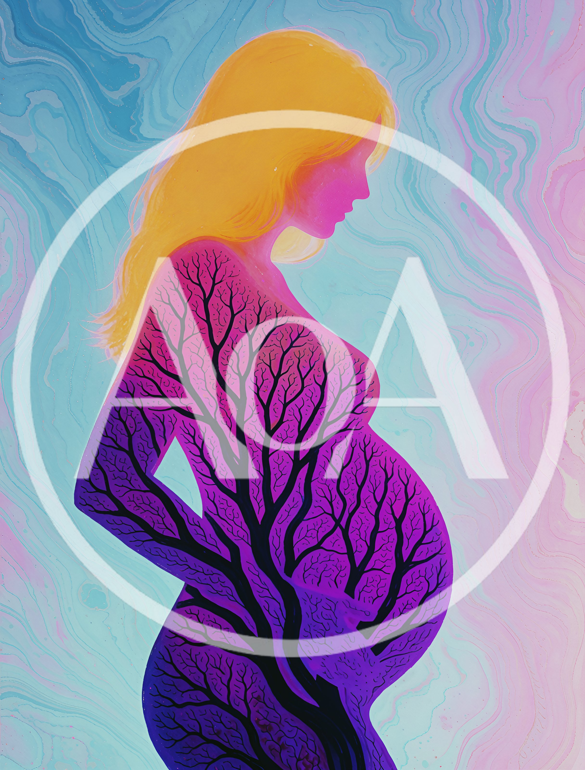 Surreal Illustration Of A Pregnant Woman With Tree Silhouette