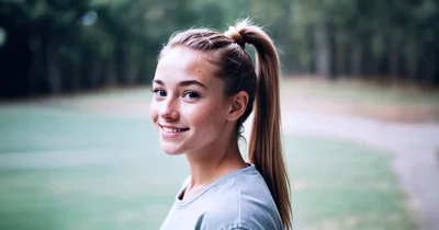 Young Woman With Ponytail Smiling Outdoors