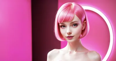 Portrait Of A Young Woman With Pink Bob Hair