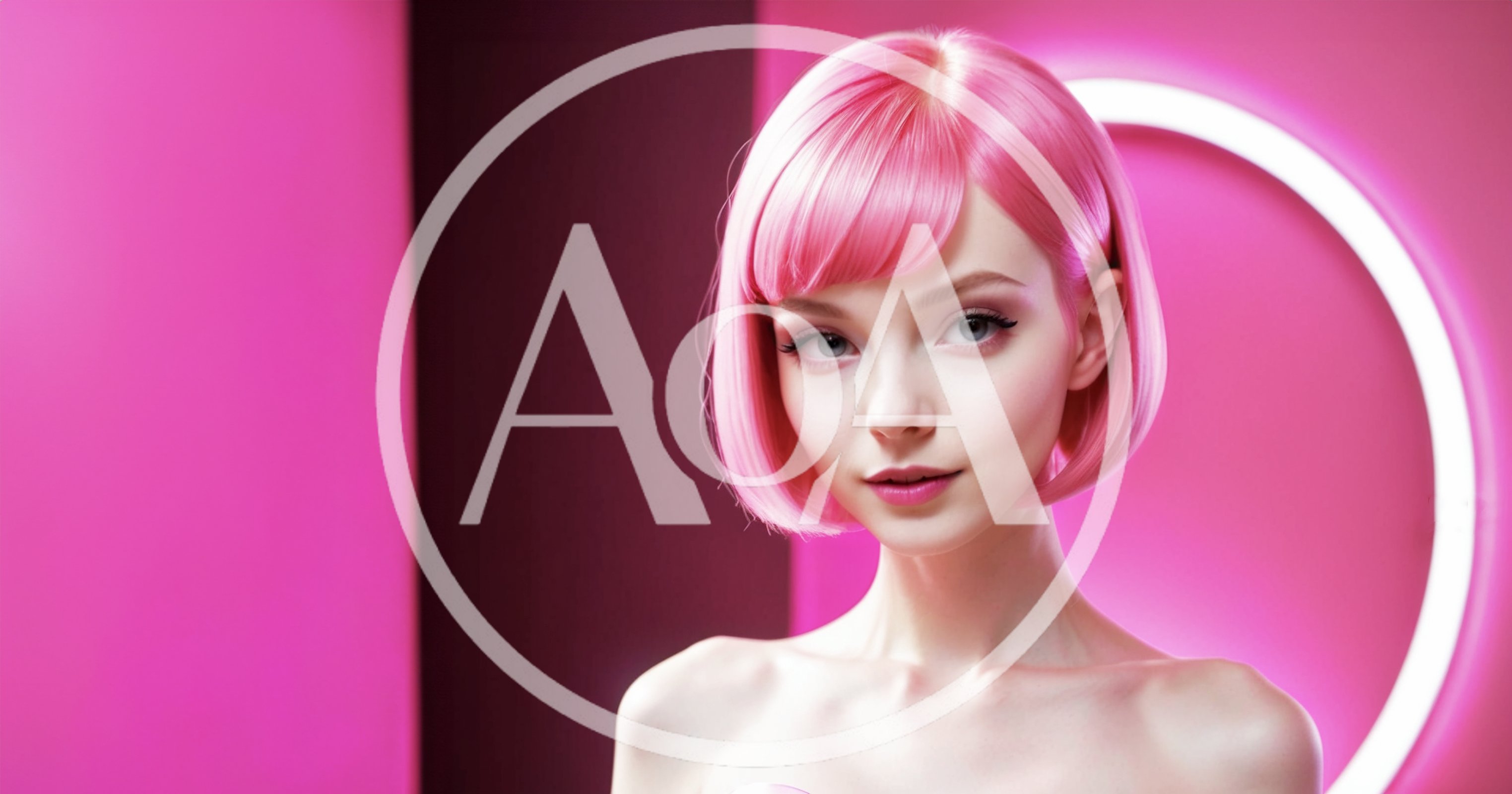 Portrait Of A Young Woman With Pink Bob Hair