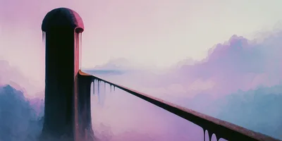 Surreal Tower With A Melting Bridge In The Clouds