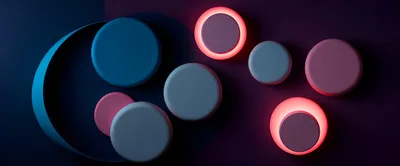 Abstract 3D Rendered Floating Circles With Neon Lighting