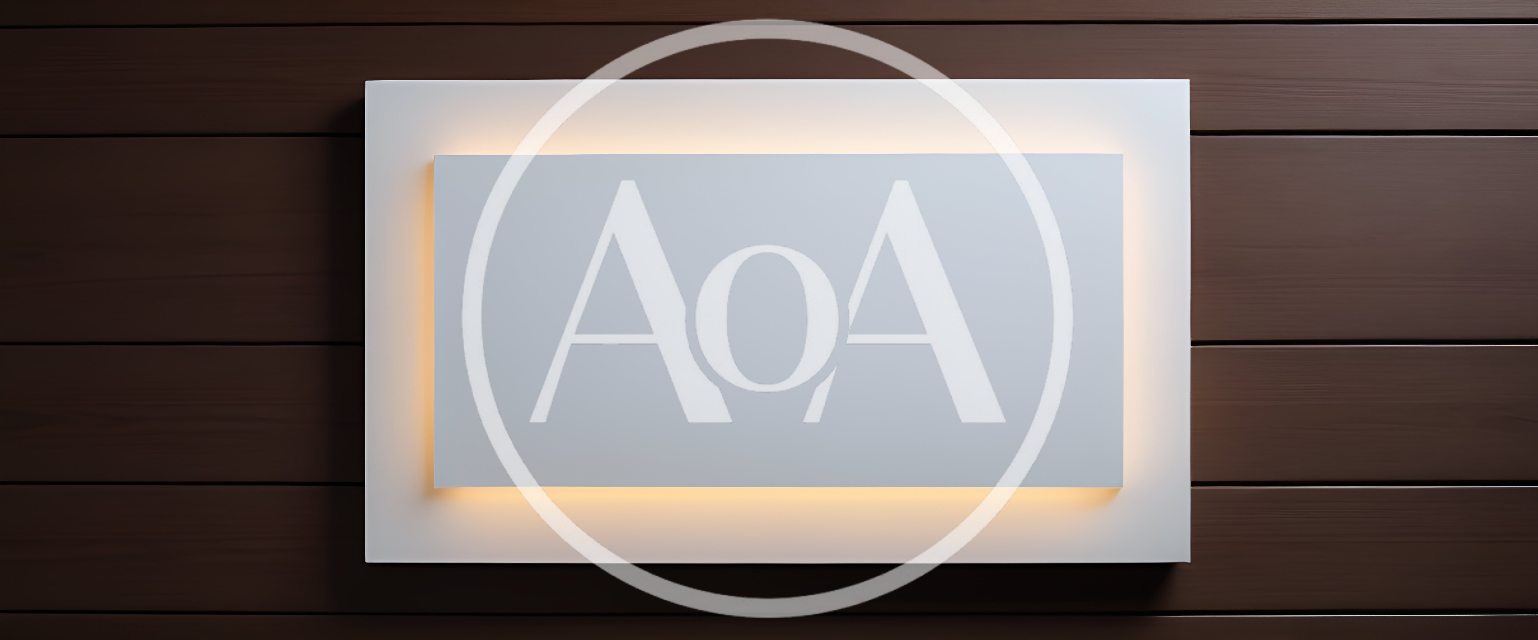 Modern Illuminated Rectangular Signage On Dark Wood Wall