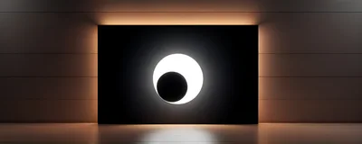 Abstract Glowing Eclipse Symbol On Dark Wall
