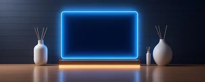 Minimalist Product Display With Neon Frame And Vases