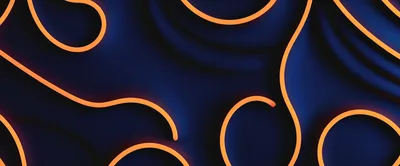 Abstract Glowing Orange Neon Lines On Dark Blue Background