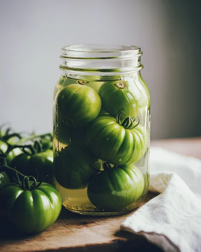 Green Tomatoes Pickled In A Glass Mason Jar