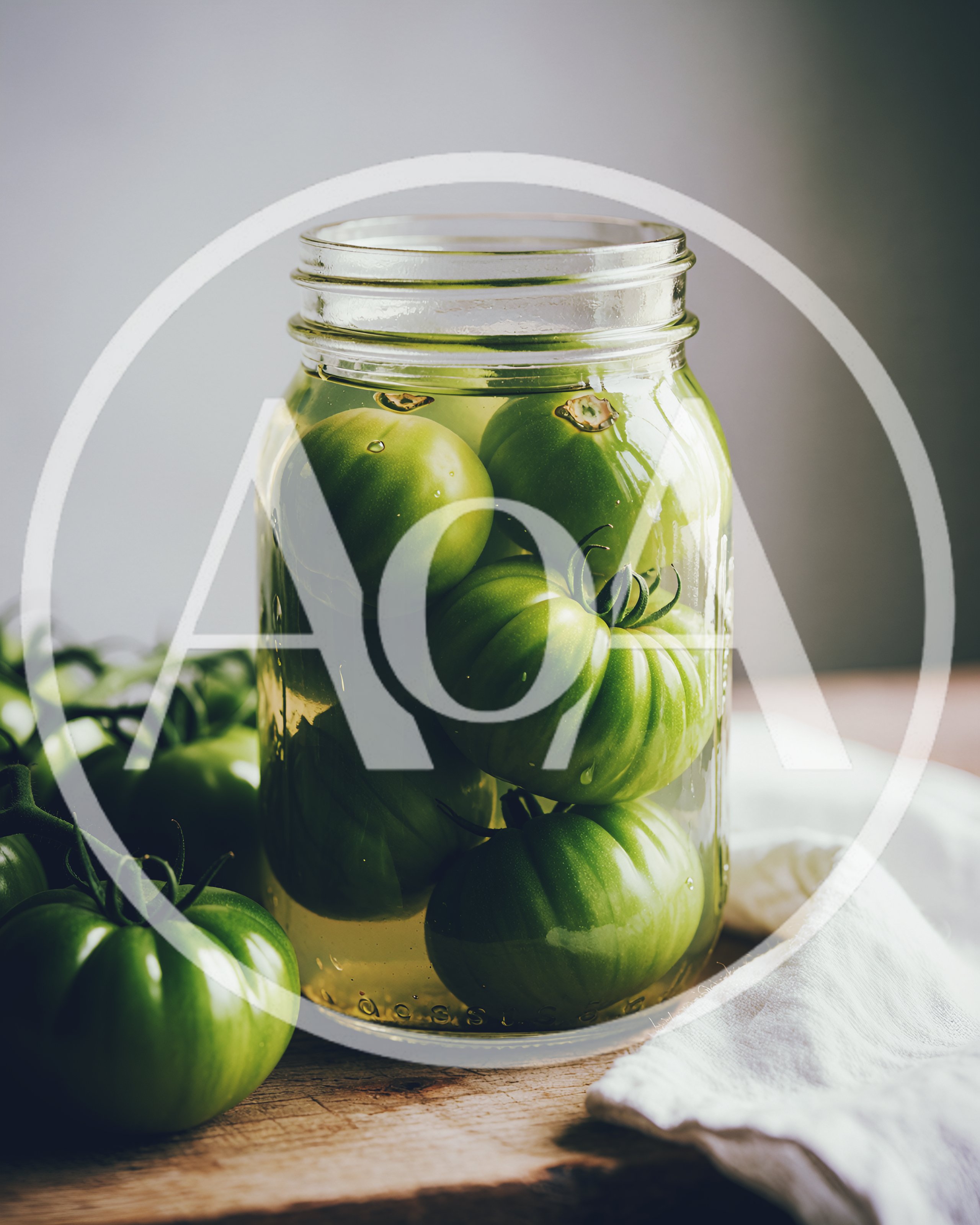 Green Tomatoes Pickled In A Glass Mason Jar