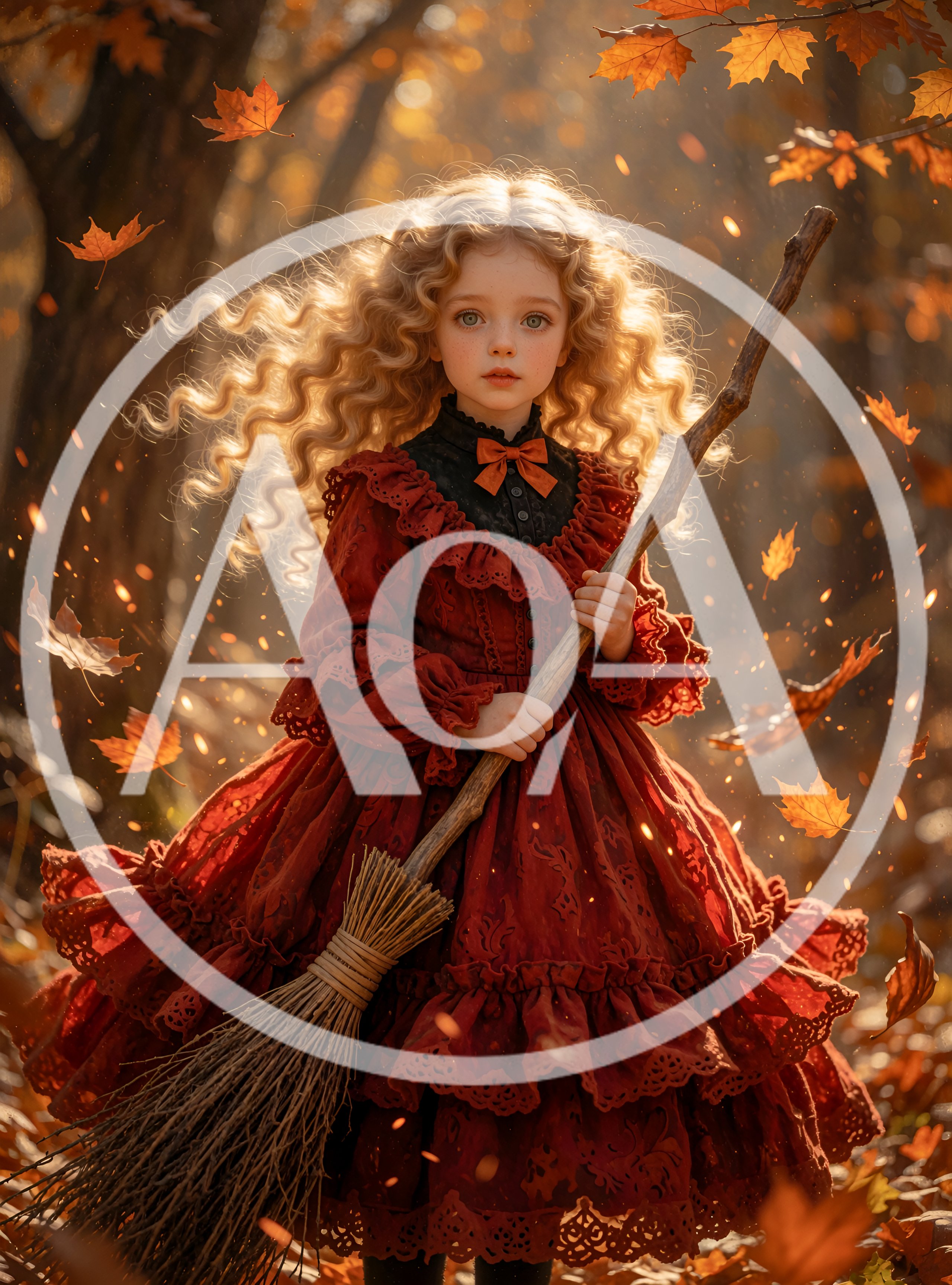 Young Girl Dressed As A Witch In Autumn Forest