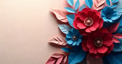 Paper Craft Floral Arrangement With Red And Blue Flowers