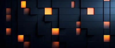 Abstract Dark Geometric Wall With Glowing Orange Lights