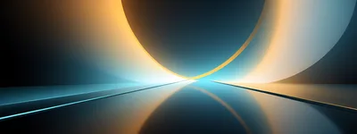Abstract Futuristic Curved Tunnel With Glowing Golden Light