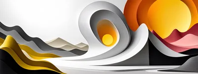 Abstract 3D Paper Cutout Landscape With Sun