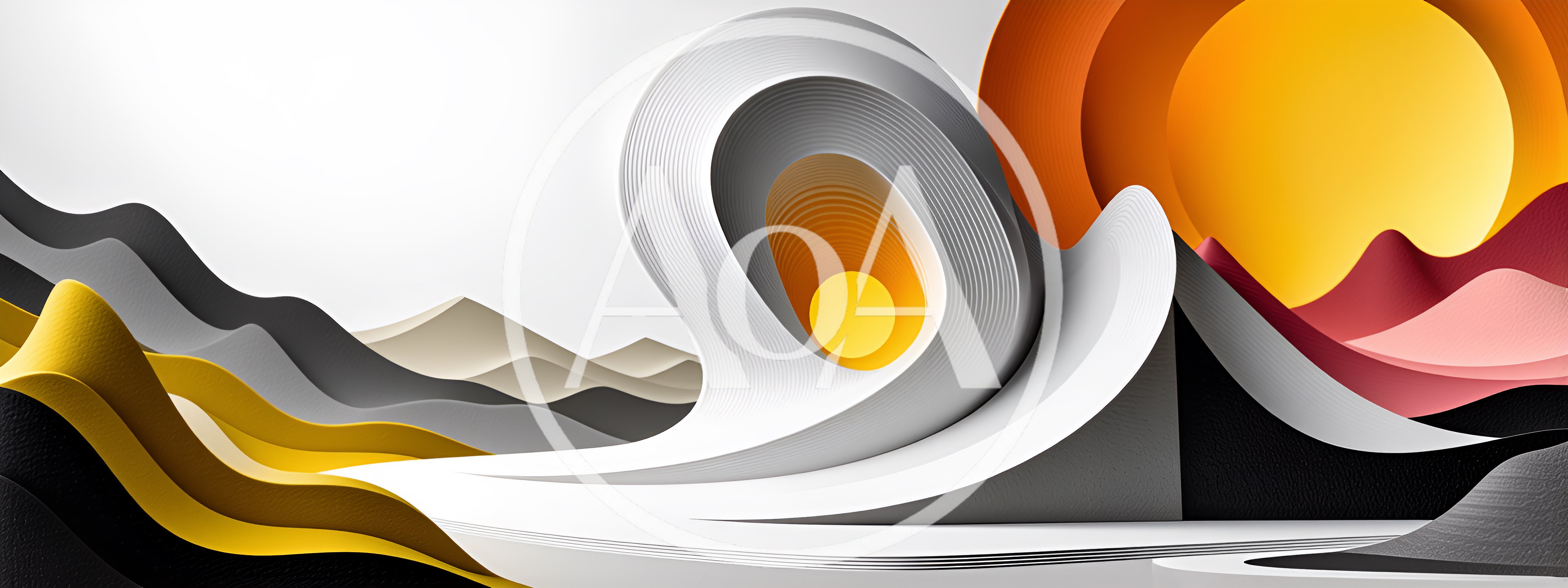Abstract 3D Paper Cutout Landscape With Sun