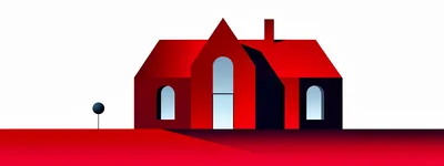 Minimalist Red House Illustration With Geometric Shapes