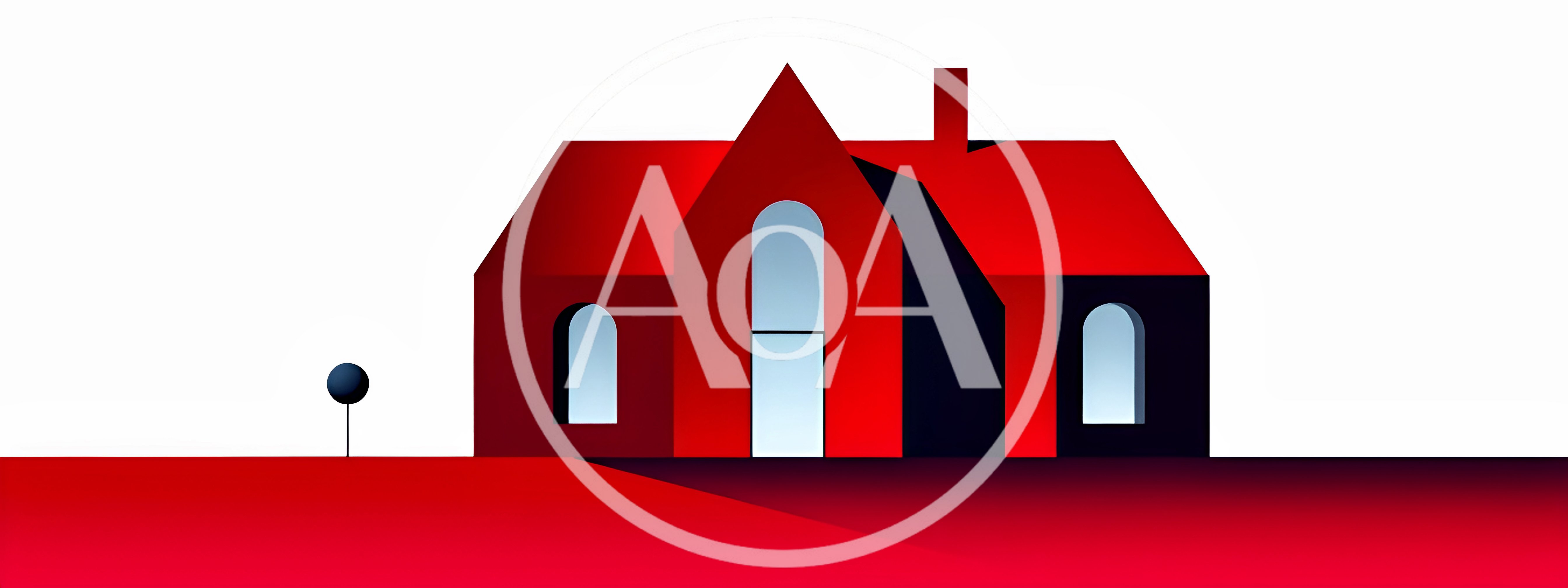 Minimalist Red House Illustration With Geometric Shapes