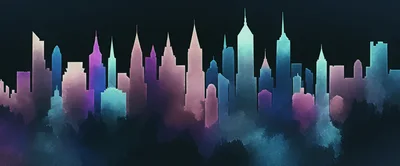 Watercolor City Skyline Silhouette With Vibrant Gradient Colors