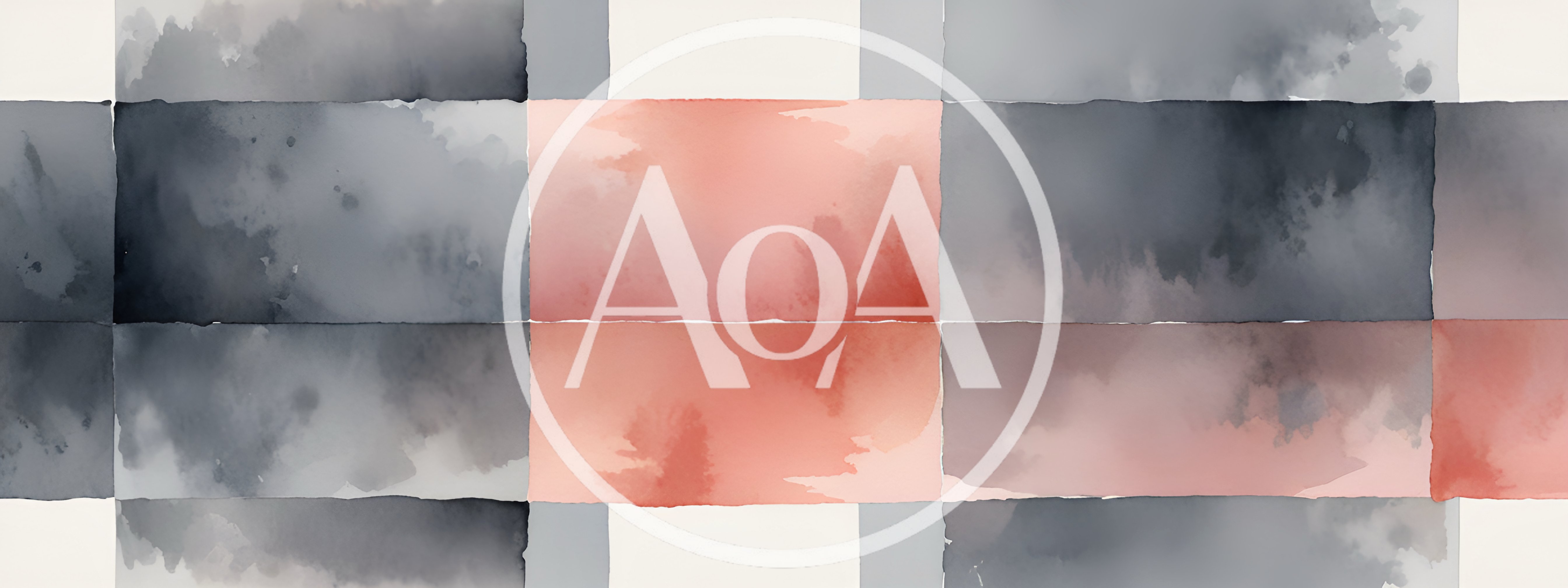 Abstract Watercolor Grid Pattern With Grey And Coral Tones