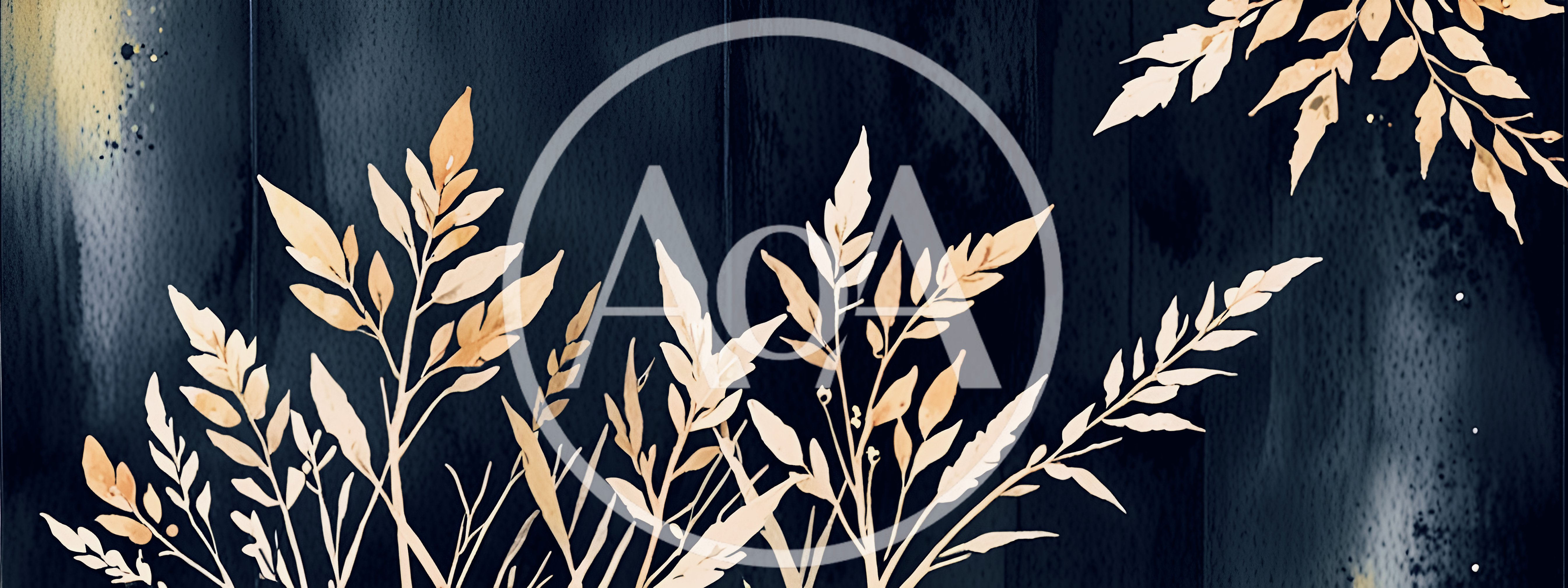 Watercolor Botanical Illustration With Golden Leaves On Dark Background