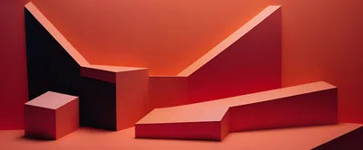 Abstract Geometric Podium Display In Vibrant Orange