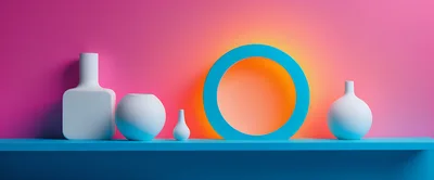 Minimalist White Vases And Blue Ring On Shelf